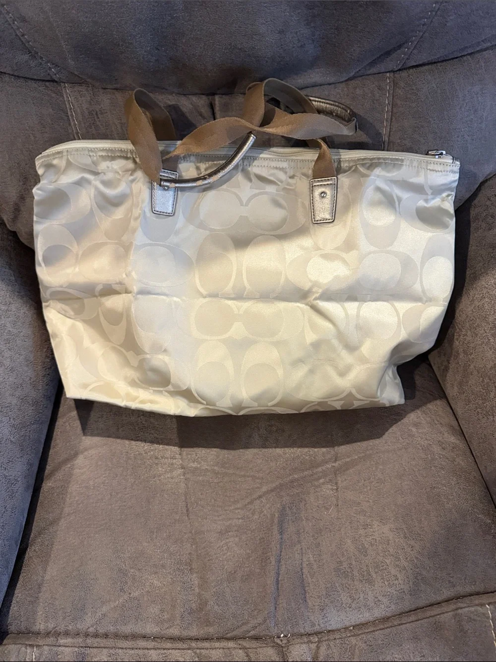 Coach Cream getaway Signature Tote Bag with Tan Straps